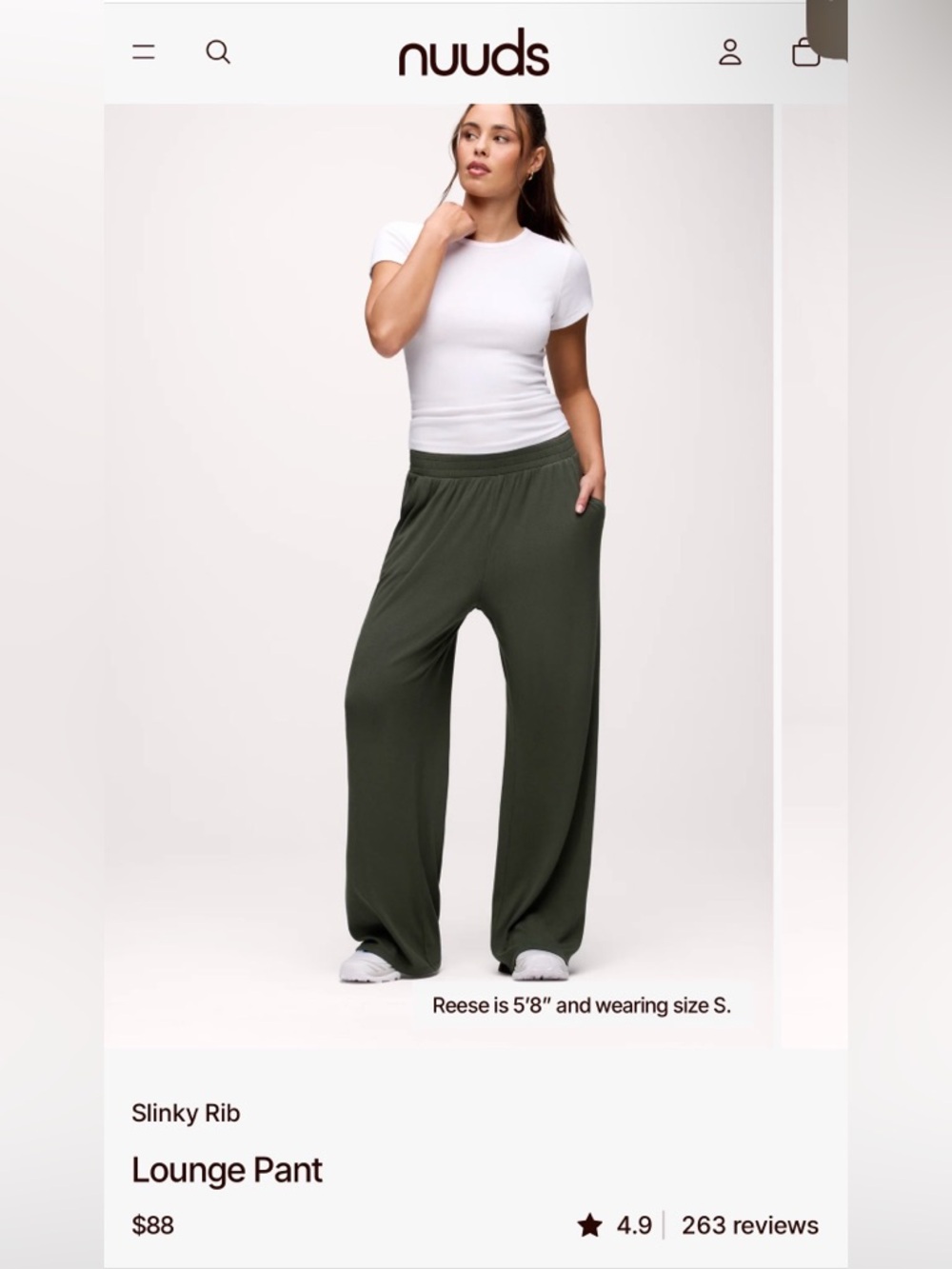 nuuds Slinky Ribbed Wide Legged Lounge Pant in Olive Green Size M $88 NEW